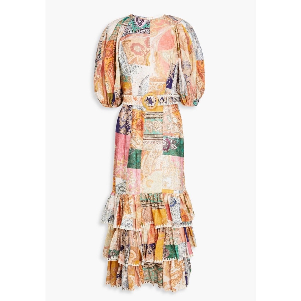 Zimmermann Brown and Yellow Ruffled Tiered Gown